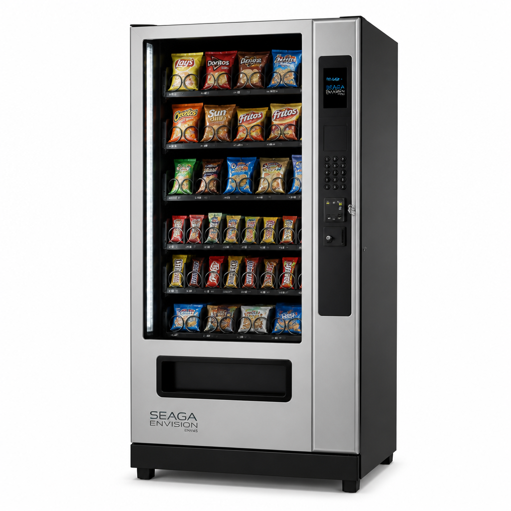 Seaga Envision ENV4S glass-front snack vending machine, front view